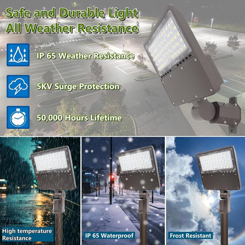 WHLED 2PACK 100W LED Parking Lot Light with Dusk to Dawn Photocell, Slipfitter Mount and Wall Mount Commercial Outdoor Lighting, 100-277V 14000LM 5000K, ETL Commercial LED Flood Lights - Image 5